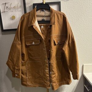 Brown Button-Up Jacket skirt set.